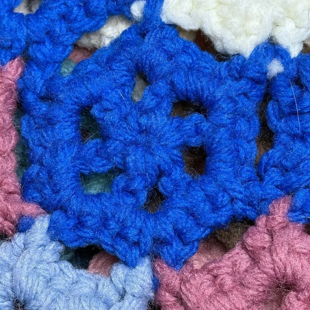 Vintage Handmade Crochet Granny Square Blanket Throw Floral Multicolor 75" x 75" - Picture 5 of 12